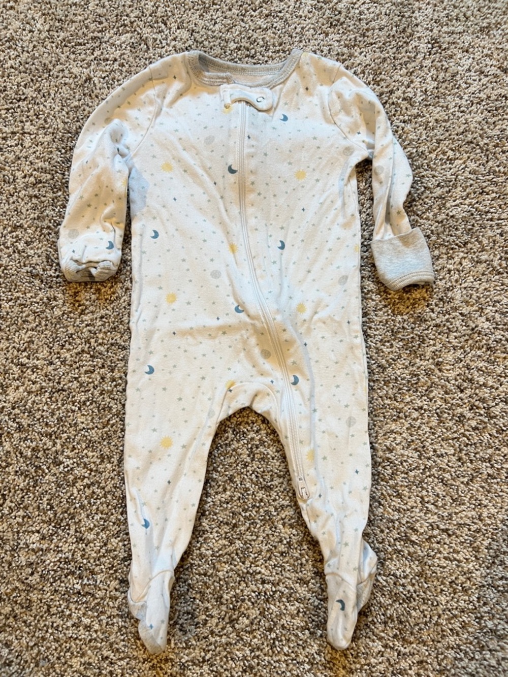cloud island Cream Footed Pajama with Blue Moon & Yellow Star Print